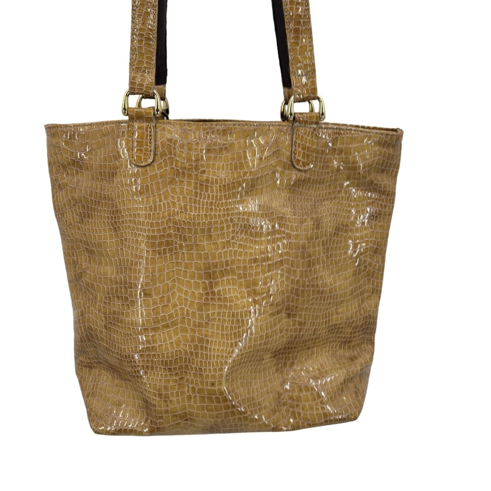 Vtg SAS Vegan Faux Leather Snake Embossed Tote Shoulder Bag Tan‎ Handmade USA